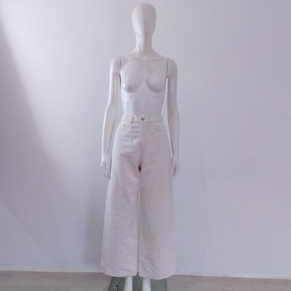 COS (25) Flared Jeans Size UK 8 10 EU 36 38 Cream Ecru Low-Rise Full-Length - Picture 2 of 9